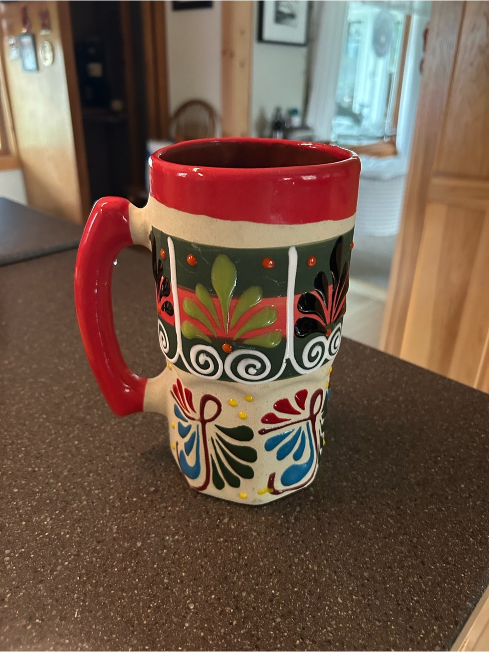 Mexican ceramic beer stein or mug,1-liter capacity.  Hand-painted.